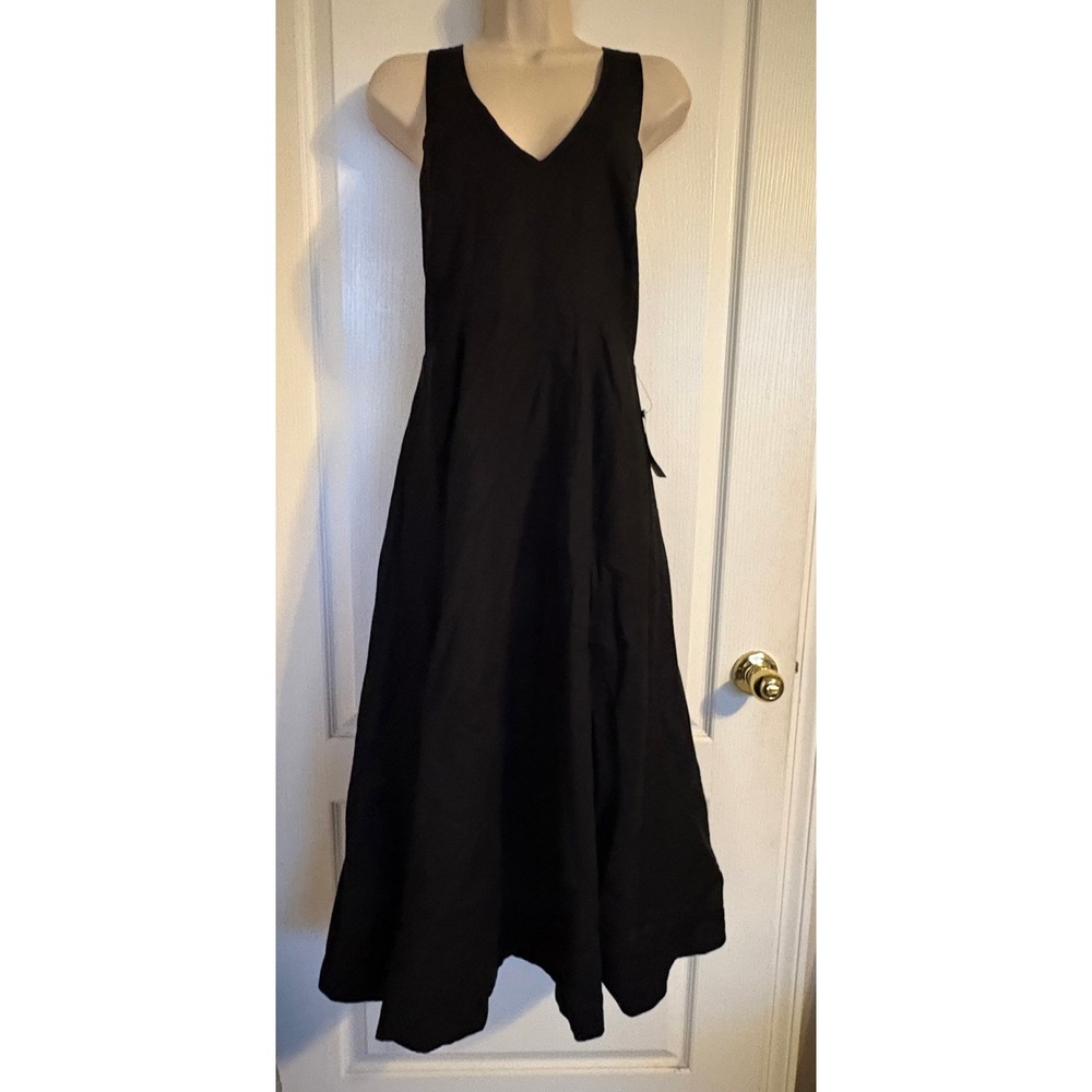 ASTR The Label Black Cotton Linen V-Neck Cross Back Midi Dress Small Party NEW
